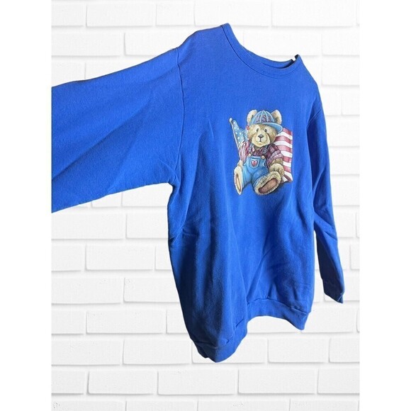 USA Teddy Bear Puff Print Blue Crewneck Hoodie Size X-Large - Picture 4 of 9